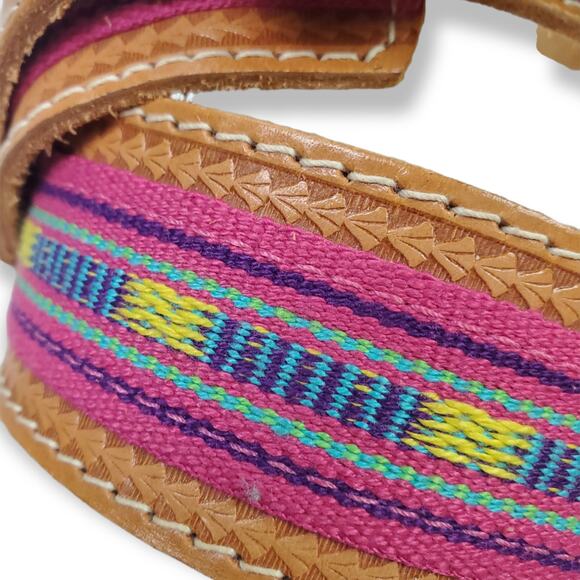 Vintage Aztec Leather Western Belt – SZ S – Boho Style-1.5" Wide - Picture 4 of 9